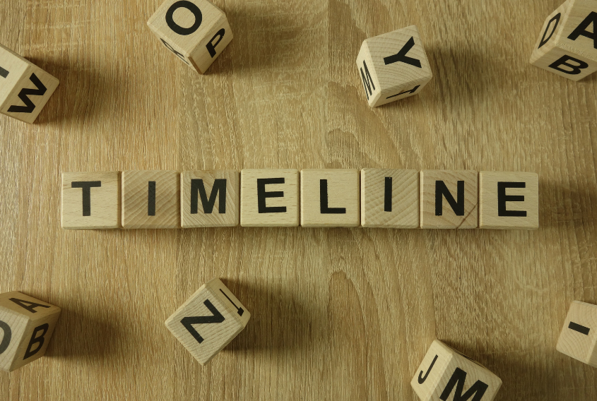 Wooden blocks that spell 'timeline'