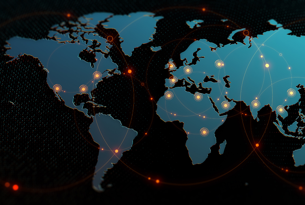 World map with cities highlighted